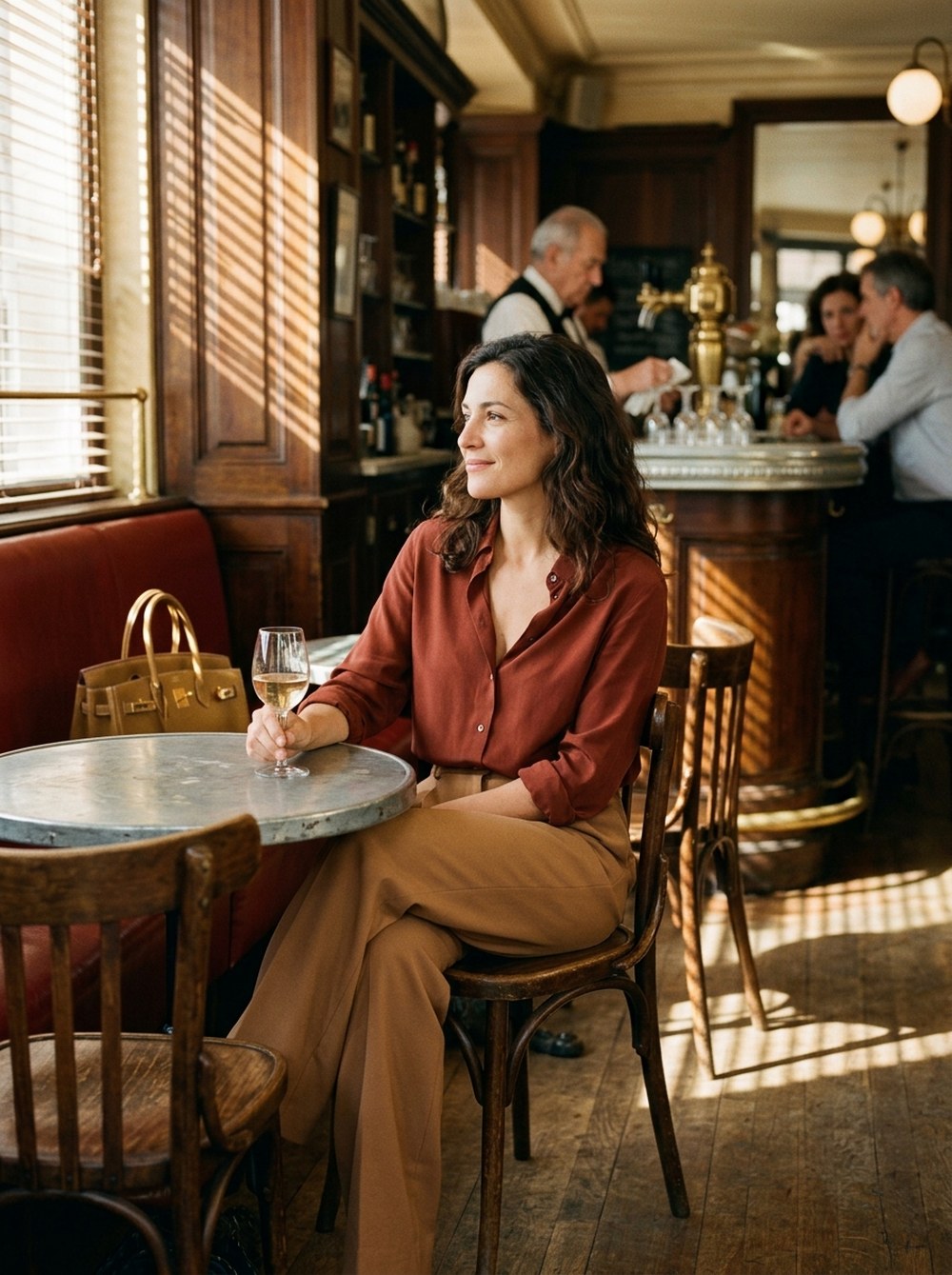 KI-generiert — Frau am Bistrotisch, Paris